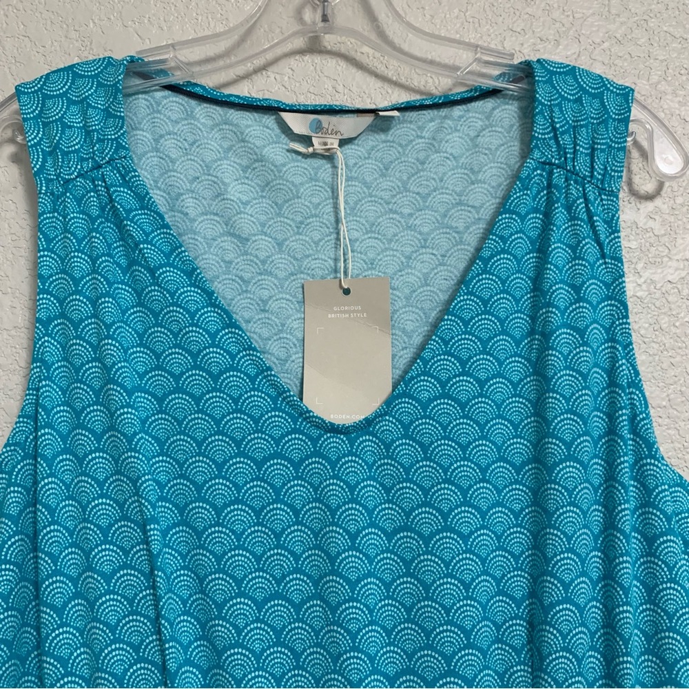 NWT Boden Dress Womens 12 Melinda Sleeveless Geometric Print Jersey Pockets Aqua - Picture 4 of 14